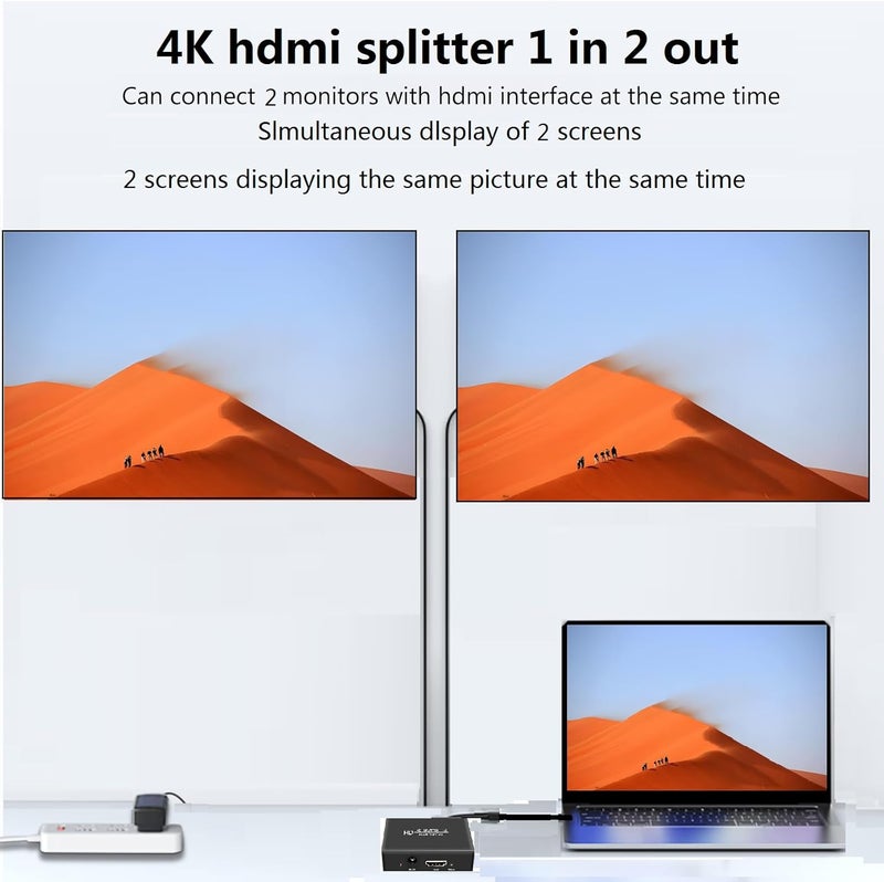 VizeeInnov موزع HDMI 4K1x2 1 في 2 خارج، موزعات HDMI مزودة بمدخلين لشاشات مزدوجة، وضع النسخ فقط (ليس تمديد) موزع ثنائي يدعم 4K2K@30Hz، 3D، للمكتب، PS4، جهاز العرض، HDTV. - Image 2
